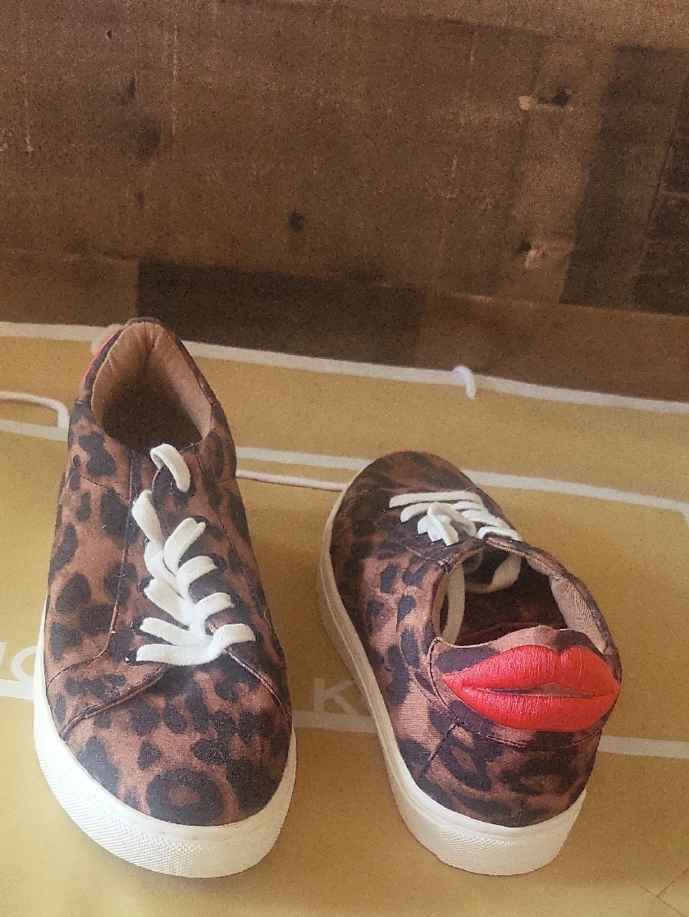 Betsey Johnson Leopard Print Sneakers with Red Lip Accent